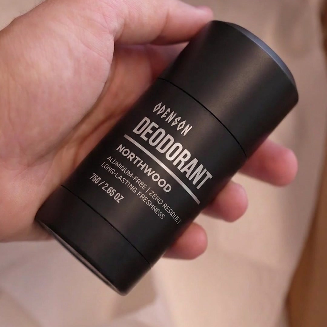 Odenson Northwood deodorant stick, matte black, taken out of its shipping box