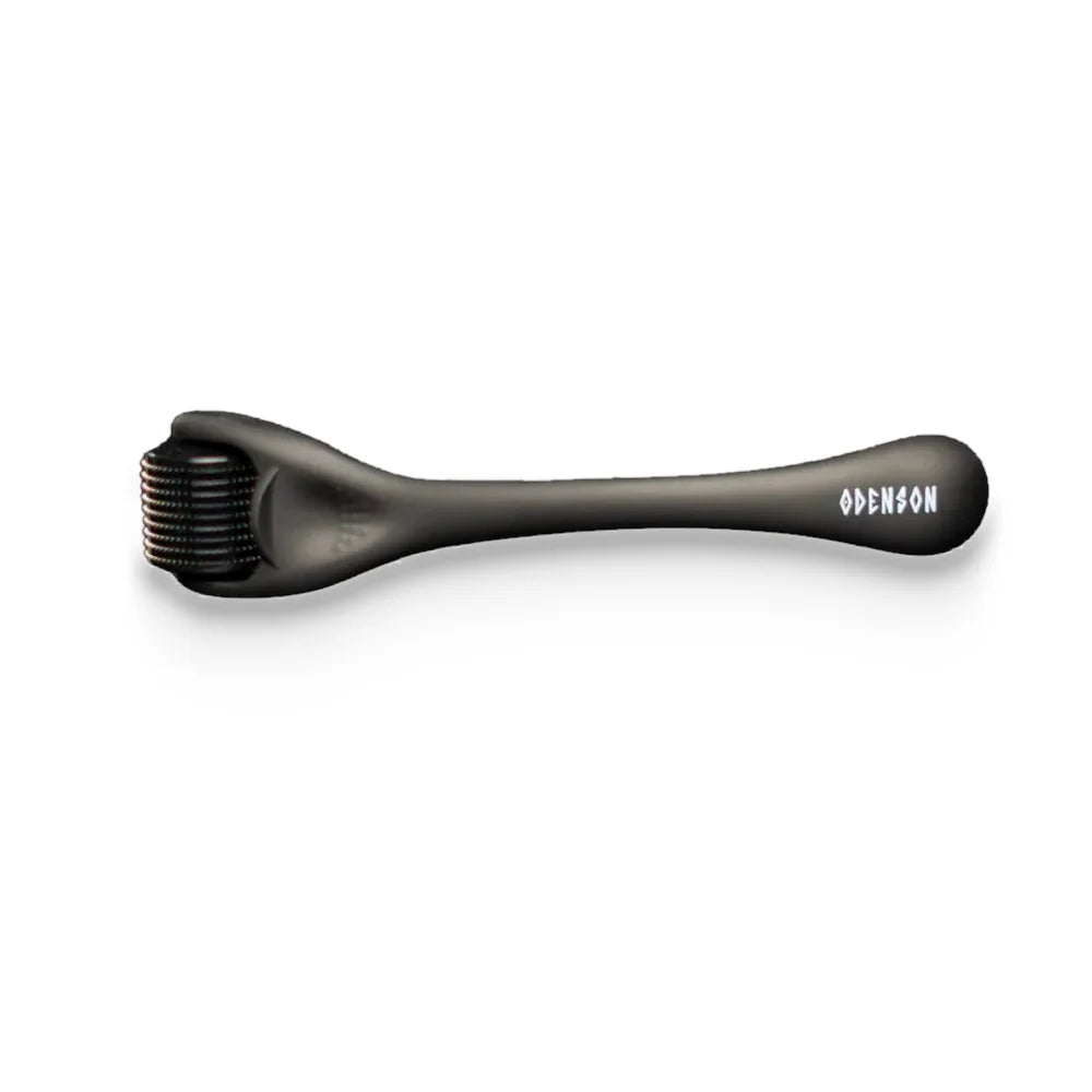 Odenson Beard Roller, black derma roller with the Odenson logo, on a white background