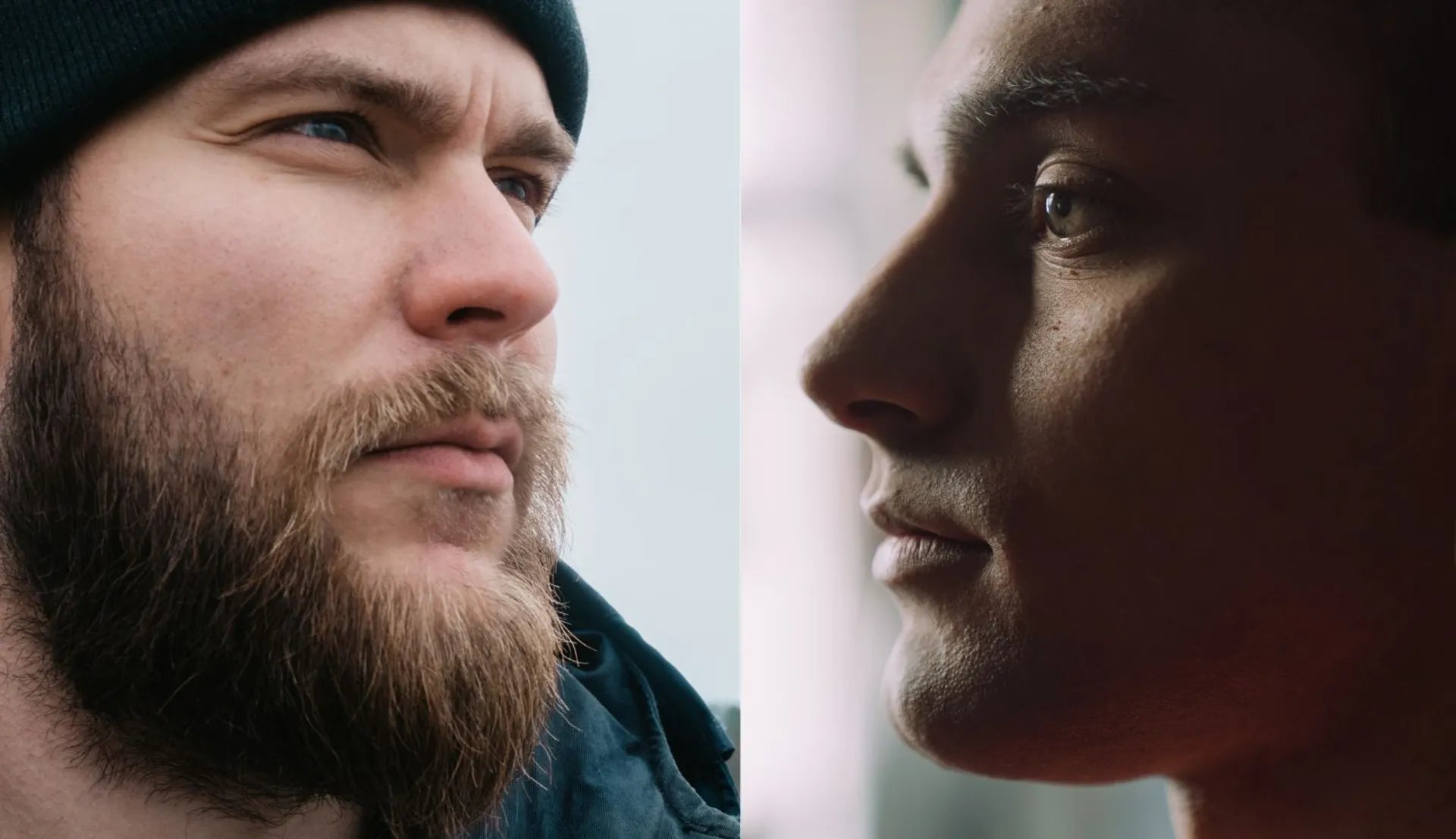 A bearded man and a clean-shaven man
