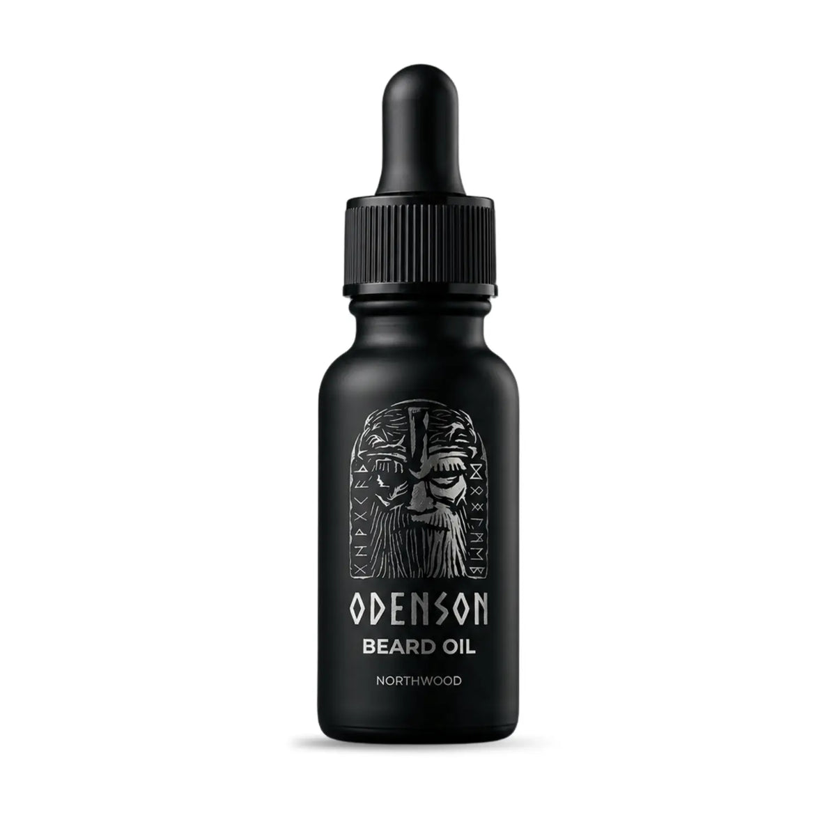 Odenson Beard Oil in black bottle, Northwood scent