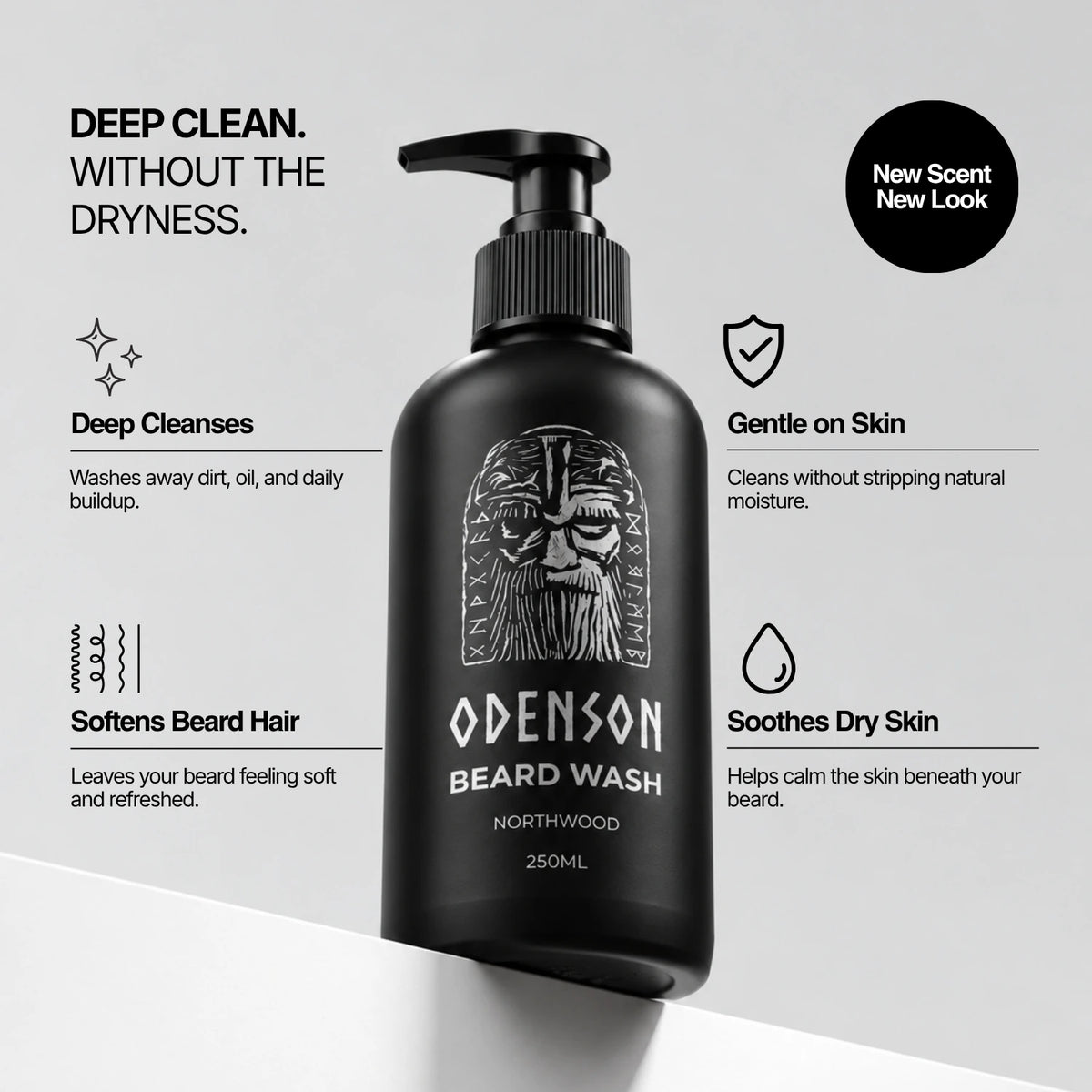 Beard Wash benefits: deep cleanses, gentle on skin, softens beard hair, soothes dry skin