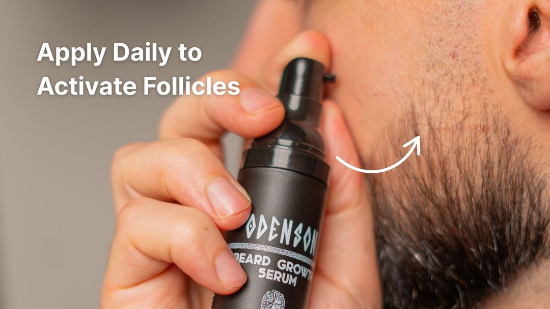 Applying beard serum with dropper