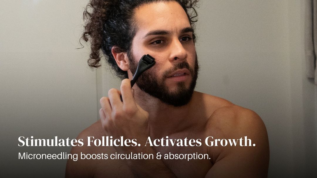 Using a microneedle beard roller to stimulate growth
