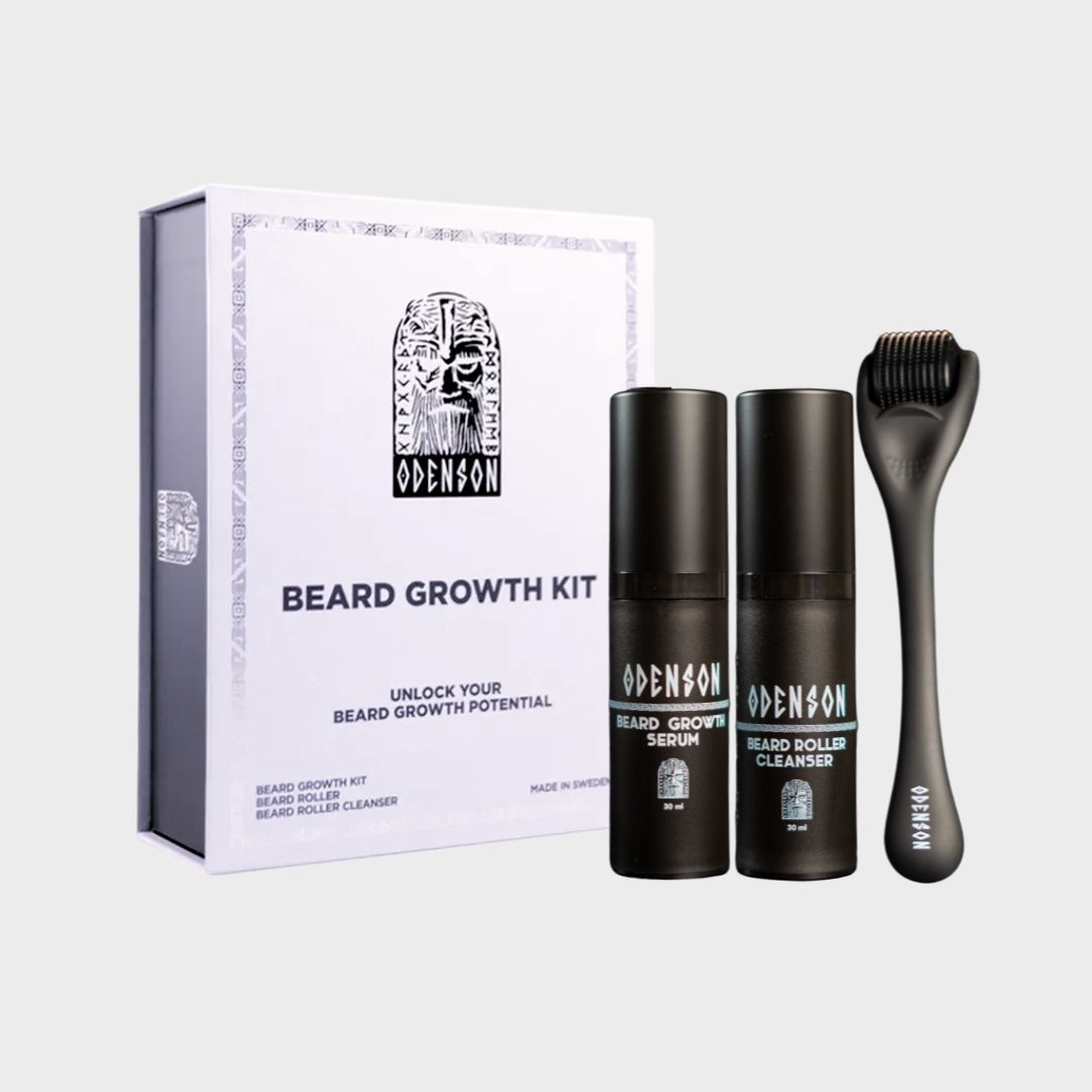 Odenson Skäggväxt Kit - Serum & Roller för Tjockare Skägg - Stimulerar Skäggväxt Naturligt